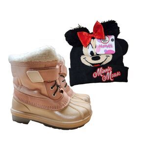 Cat & Jack Winter Boots + Minnie Mouse Hat & Gloves Set Girls 11
